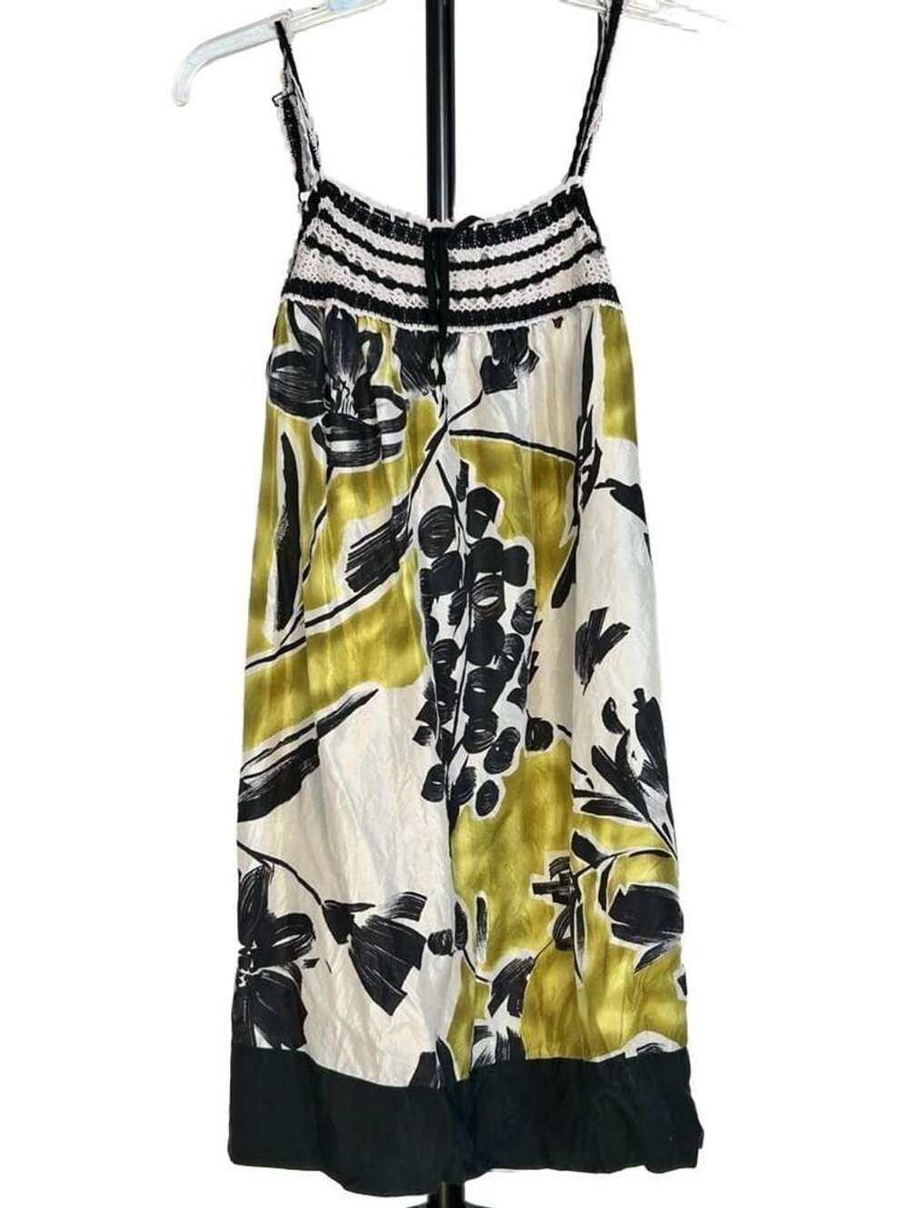 BCBGMAXAZRIA Silk Floral Slip Baby Doll Dress with Crochet Lace Contrast Size M